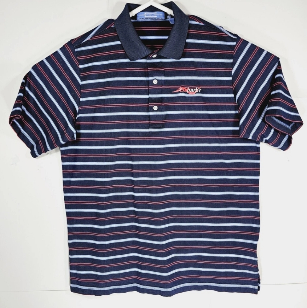 Carnoustie Fox Harb'r Mens Medium Golf Shirt Polo Red White Blue Striped